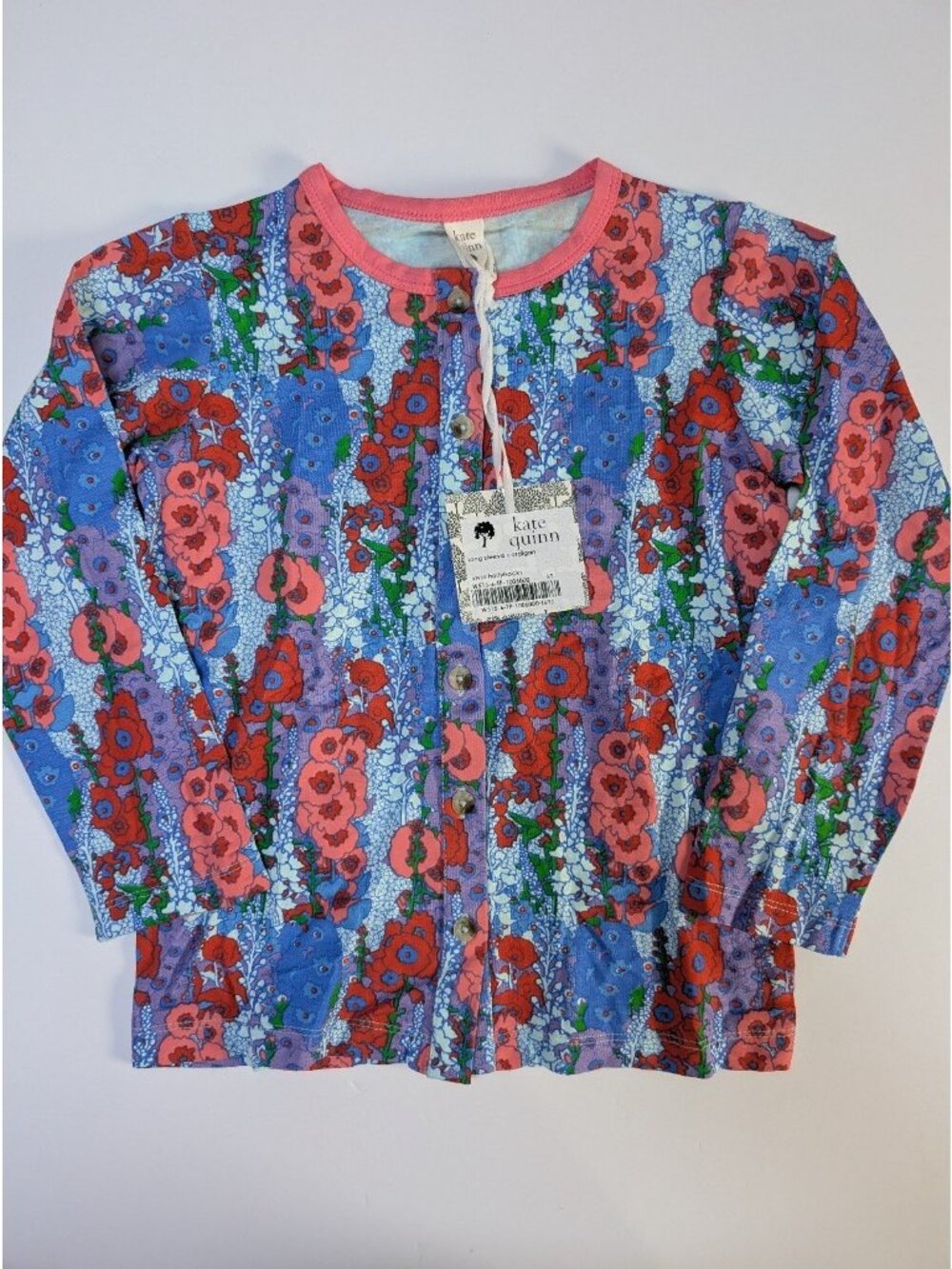 Kate Quinn Bamboo Vivid Hollyhocks Floral 6Y Cardigan